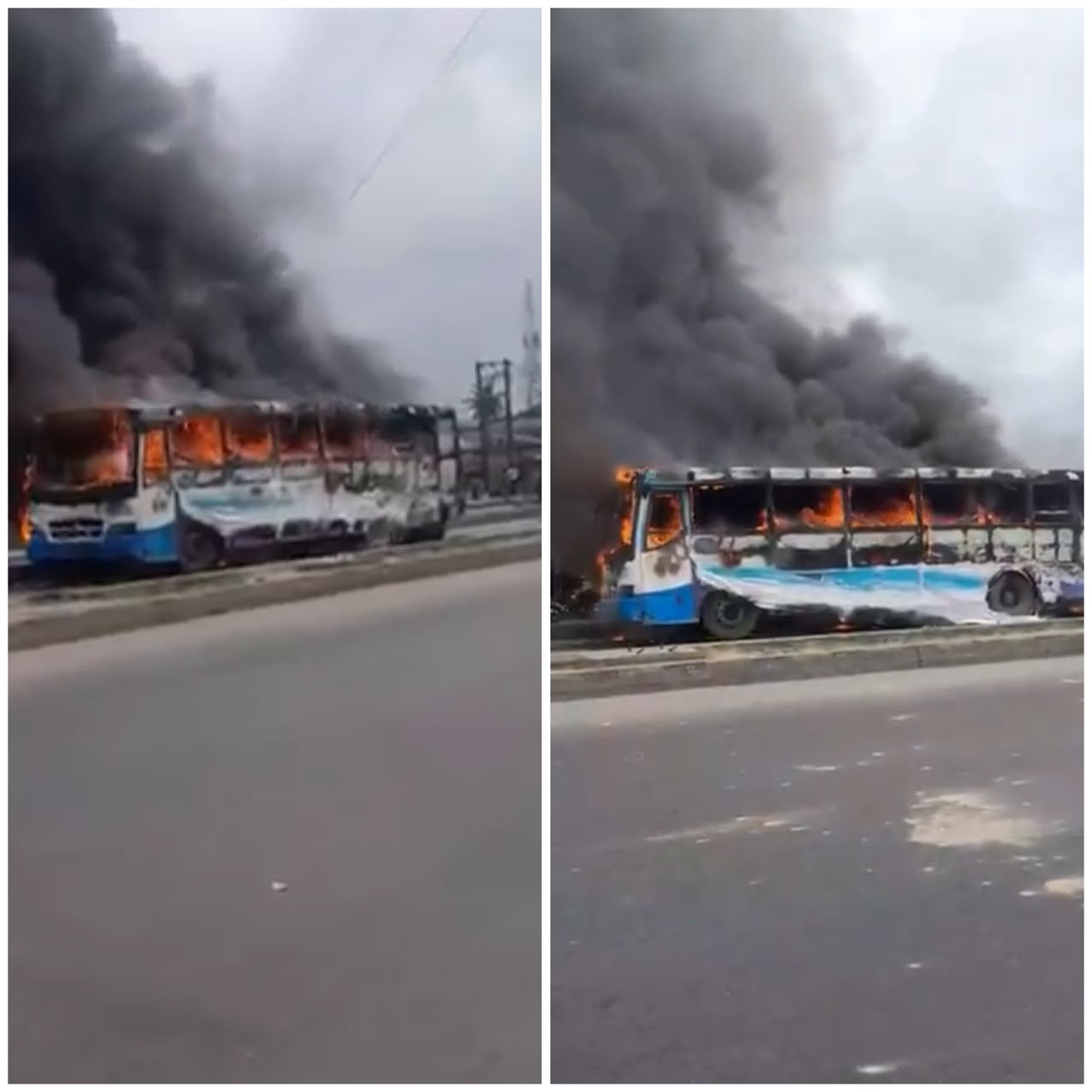 Mob sets BRT bus on fire after driver allegedly fatally crushed a motorcycle rider in Ikorodu